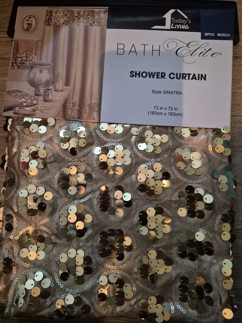 Sinatra Sequin Shower Curtain - Gold Today's Living Bath Elite 1 Panel 72x72 NWT